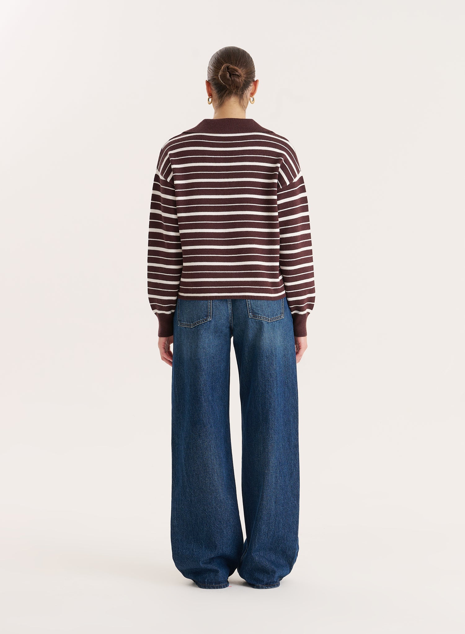 Brown And White Stripe Knitted Rugby Top